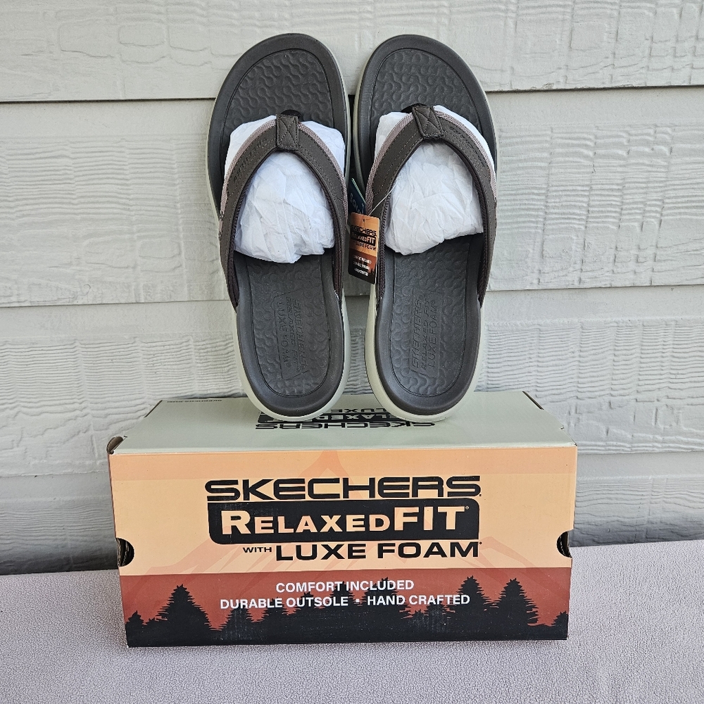 Skechers Silva Falco Thong Flip Flop Sandal Men 12 Brown Relaxed Fit Vegan